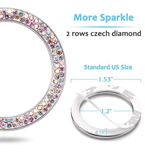 Image of ToBeQueen Car Crystal Ring Sticker Multicolor Bling Ring Interior Emblem,2 Pcs Crystal Car Decal Start Engine Ignition Button for Women Girl Rhinestone Bling Car Accessories Colorful