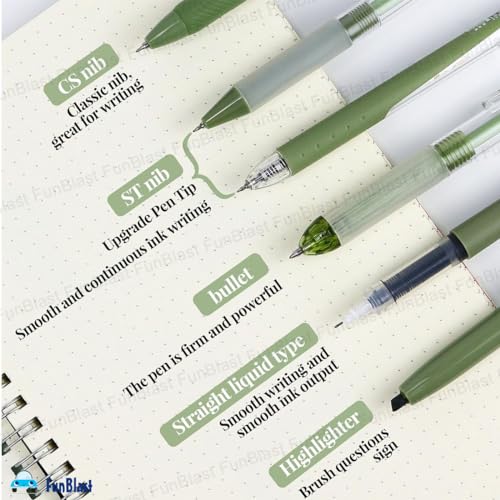 Image of FunBlast Gel Pens for Writing, 5 Pcs Gel Pen & 1 Pcs Highlighter Pen, with Comfortable Grip for Smooth Writing, Kawaii Pens, Stationery for School & Office (Blue Ink) (Green)