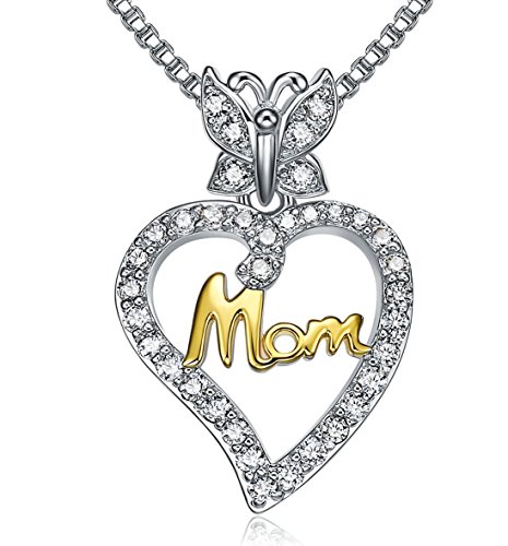 LILOING I Love You Mom Necklace Heart Pendant for Mothers Day Gifts,Jewelry for Women,Anniversary Gifts for Mom