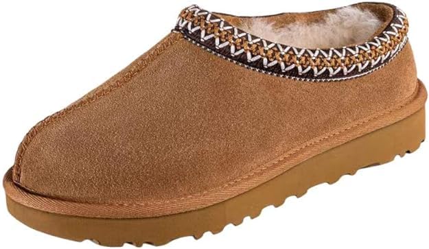 Wtoky Women's Slipper Slip On For Women Suede Leather Indoor/Outdoor Comfy Fur Fleece Lined Short Mini Boot Tasman Slippers Chestnut 8