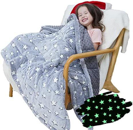 Bood Minky Glow Kids Weighted Blanket, Fuzzy 5lb Weighted Blanket Twin 36"x48",Fleece Baby Weighted Blanket for Kids,Toddler Weighted Blanket,Child Weighted Blanket,Plush Weighted Throw Blanket,Star