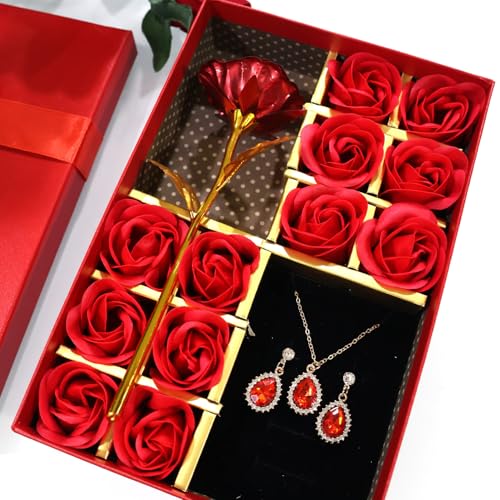 Metal Red Rose Gift Set for Valentine Day, 1 Red Rose with 12 Soa...