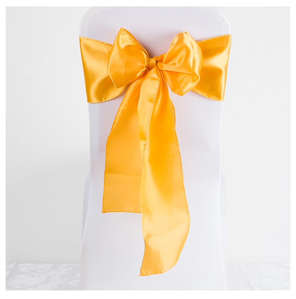 Yurosiay Satin Chair Bows 17 x 275 cm Wedding Decoration Chair Sash Bow Ties Satin Sashes Chair Bows for Wedding Banquet Birthday Party Hotel Home Gold Pack of 5