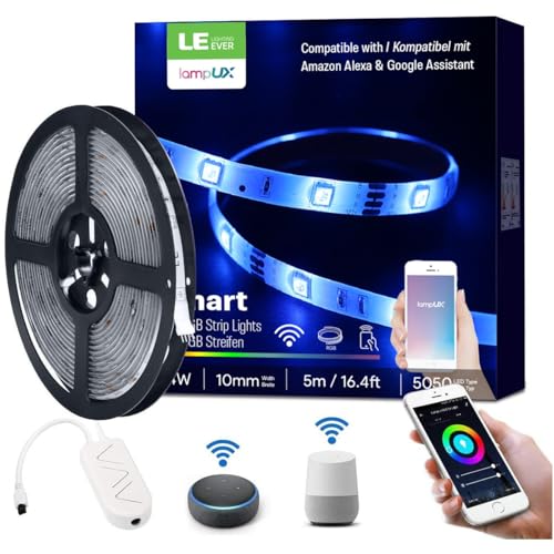 Lepro WiFi Smart LED Strip Light 5M 150LED, IP65, Works with Alexa and Google Home, Smart Life App Control, Colour Changing RGB LED Lights for Kitchen Garden Bathroom Christmas