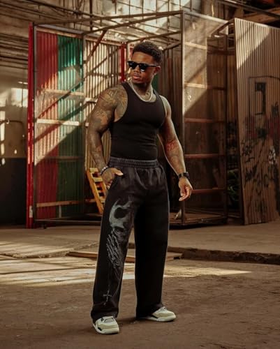 Men's Skull Print Sweatpants Relaxed Fit Punk Gothic Joggers Streetwear Hip Hop Lounge Track Pants with Pockets4