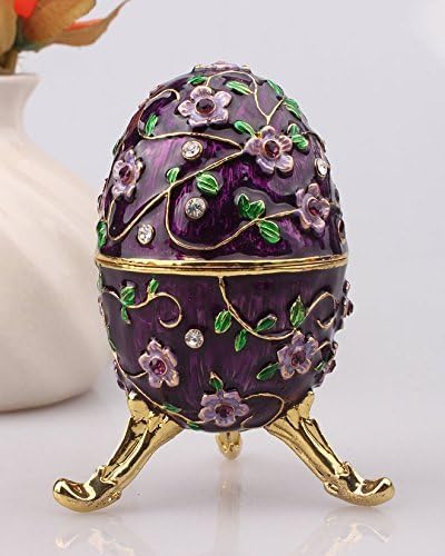 znewlook Decorative Egg Jewelry Box Gifts Faberge Enameled Egg Jewelry Boxes (Purple)