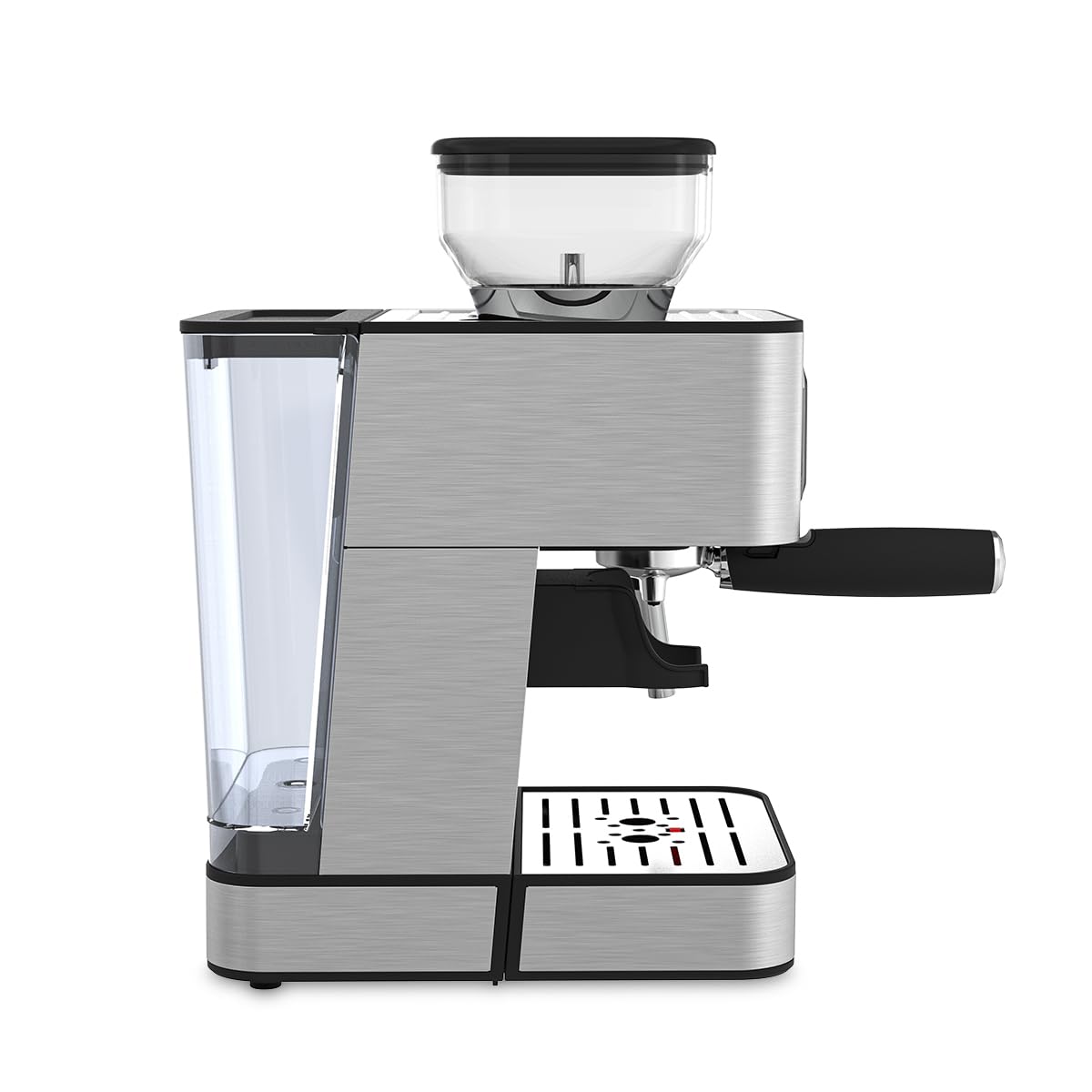 Prixton Caffettiera Espresso Napoli con Macinino Integrato 22 Livelli, 20 Bar, 1350W, Filtro a Doppia Uscita, Vaporizzatore regolabile, Compatibile con Caffè a Grana, Macinato e Capsule