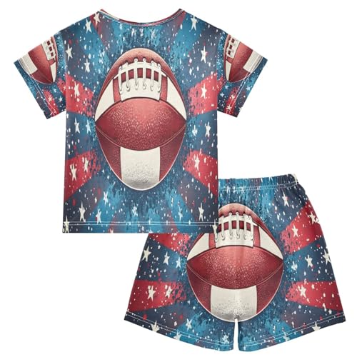 ALAZA American Football Blue Star Pajamas Set Short Sleeve Cotton Sleepwear Summer Pjs 2 Piece 5-14Y2