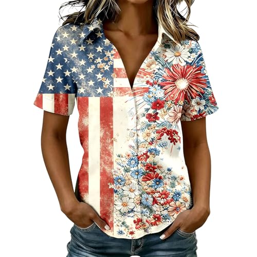 Blouse Imprimée Patriotique Chic - T-Shirt Graphique d'Été