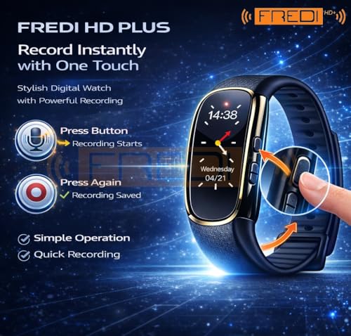 Image of FREDI HD PLUS Voice Recorder Device 16GB Wrist Band Voice Recorder Digital Bracelet Audio Recorder with LCD Display Voice Activated Recording 15-20 Hours Battery One Click Recording MP3 Playback