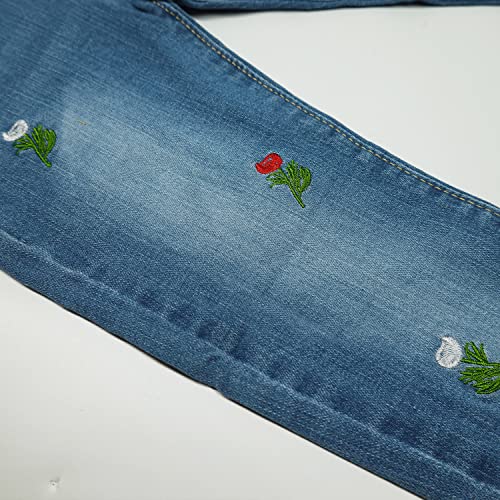KIDSCOOL SPACE Little Girls Jeans,Elastic Band Inside Embroidered Ripped Stretchy Soft Denim Slim Pants4