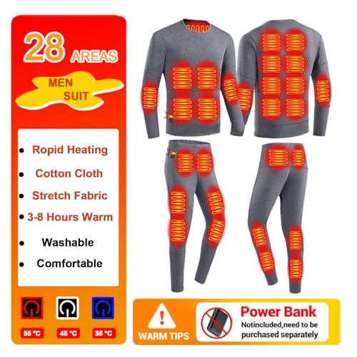 Conjunto de ropa interior térmica térmica para hombre y mujer, ajuste de tres velocidades, 28 zonas de calefacción, control inteligente de temperatura