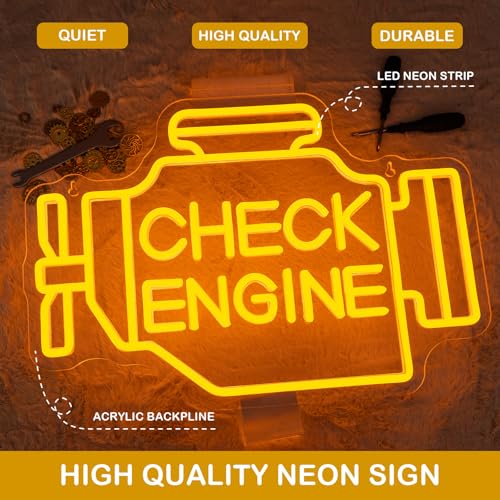 Image of Horseneon Check Engine Neon Sign Neon Light Sign Man Cave Decor Led Garage Wall Art Auto Repair Shop Workshop Decor Garage Accessories for Man Gifts for Car Guys Mechanics
