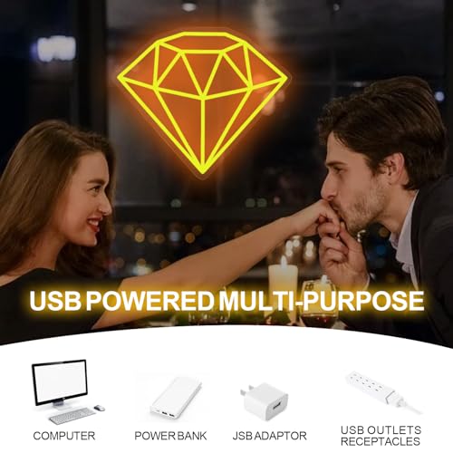 Image of Gold Diamond Neon Sign for Bedroom Wedding Bar Luxury Glamorous Wall Decor | Golden glow symbolizes love, success, and celebration, ideal for bedrooms, weddings, bars, parties, and glam spaces