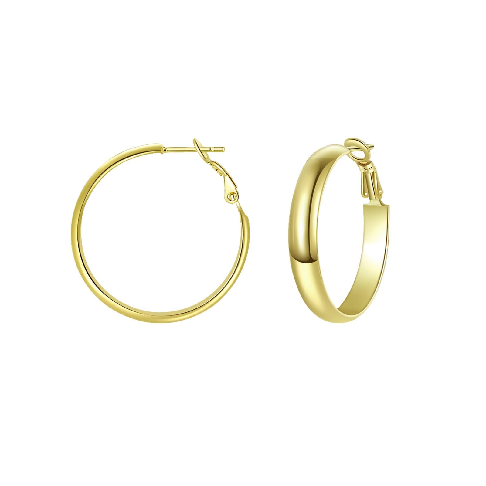 Pendientes de aro chapados en oro de 9 quilates para mujer, aretes redondos de aro Yulovee.