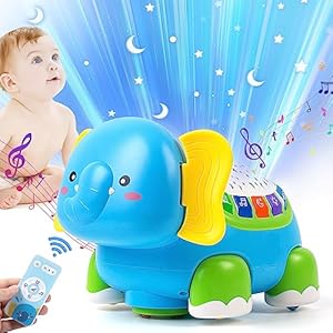 INHDBOX Baby Spielzeug 6 Monate, Baby Spielzeug 1 Jahr Baby Musik Spielzeug mit Licht und Projektor, Baby 6 Monate Elefant Krabbelspielzeug Baby Neugeborenen Spielzeug Babyspielzeug 1 Jahr Spielzeug