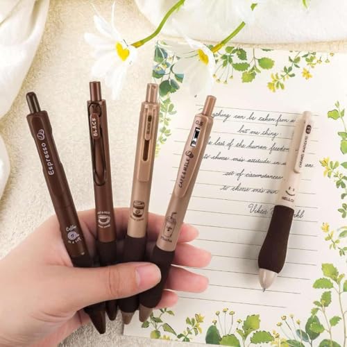 Image of Combo of 5 Coffee Gel Pens and Cute Chocolate Notebook Perfect for Coffee Lovers Ideal Stationery Gift for Writing Journaling Note Taking School Office and Desk Accessories