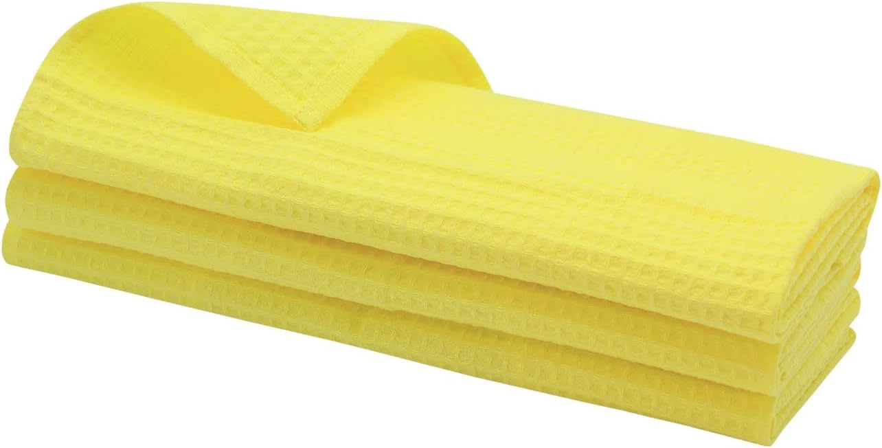 3 x Piquee de Torchon, dans Gastro qualité, 100% coton, 70 x 50 cm, tissu gaufré de haute qualité, couleur : jaune