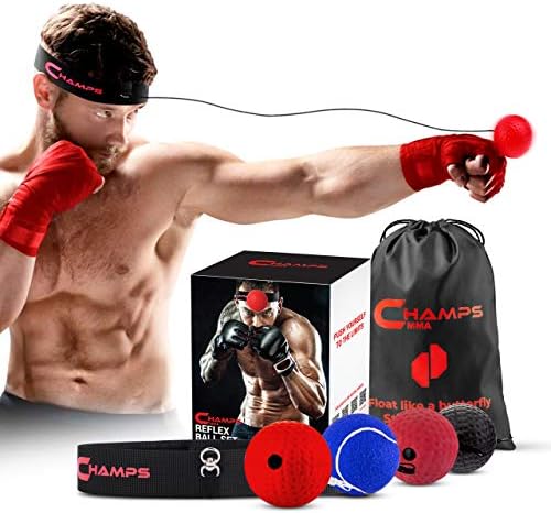 Boxing Reflex Balls Set of 4 – Boxing Ball MMA Gear of with Varying Weights with Adjustable Headband and 4 Spare Strings to Improve Speed and Hand-Eye Coordination for Men, Kids Boxing Equipment