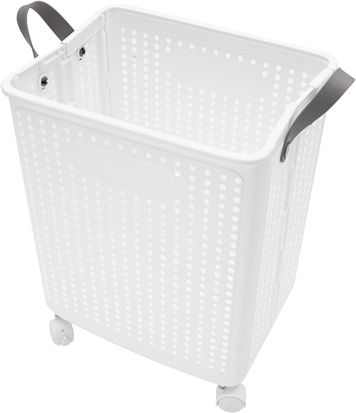Plastic Basket with Handles Foldable Handle Basket Collapsible Laundry Hamper Folding Laundry Organizer Carry Plastic Baskets for Clothes White (Big)