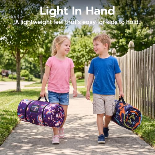 Image of JOIEDOMI Toddler Nap Mat with Removable Pillow and Minky Blanket 55''x30'' Kids Sleeping Bag for Boys and Girls Ages 3-6 Roll Up Soft Nap Mats for Preschool Kindergarten Daycare Sleepover