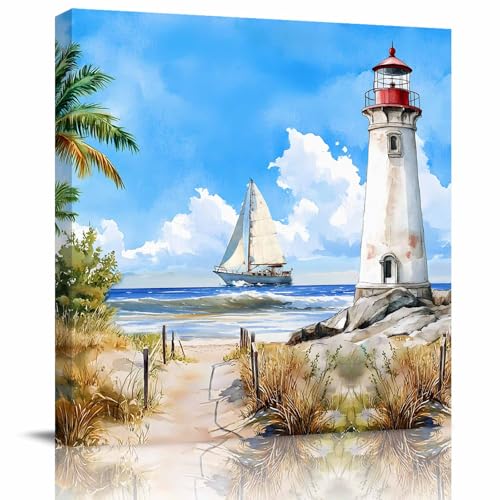 Lighthouse Canvas Wall Art for Living Room Bedroom Summer Beach