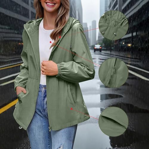 Women's Jackets Raincoat Waterproof Portable Adjustable Windbreaker Hooded Lightweight Packable Rain Jacket with Zipper Coat2