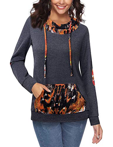 Hoodies for Women,Furnex Color Block Jersey Sweatshirt Tunic Shirts for Leggings Kawaii Hoodie Long Sleeve Casual Loose Ladies Tops with Pocket (X-Large,Carbon Grey)