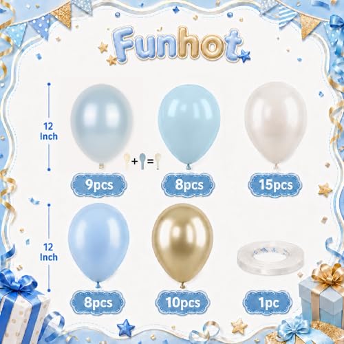 Image of Dusty Blue Pearl Balloons, 50PCS 12Inch Sand Double Stuffed for Baby Shower | Pearl White Dusty Blue Double Stuffed Balloons for Baby Shower Wedding Anniversary Birthday Party Boho Style Decor
