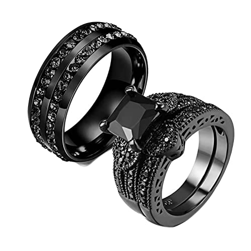 Gy Jewelry Couple Ring His Hers Women Black Gold Filled Cz Men Stainless Steel Bridal Sets Wedding Band