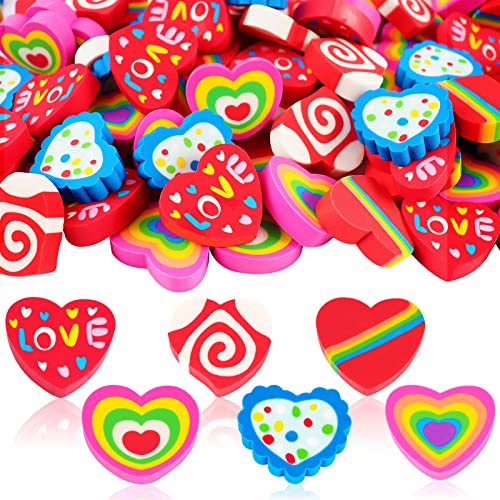 Valentine Erasers for Kids Bulk 40 Pcs Large Colorful Heart Erasers for Valentines Day Novelty Cute Holiday Pencil Erasers for Homework Rewards Party Favors Gift Filling