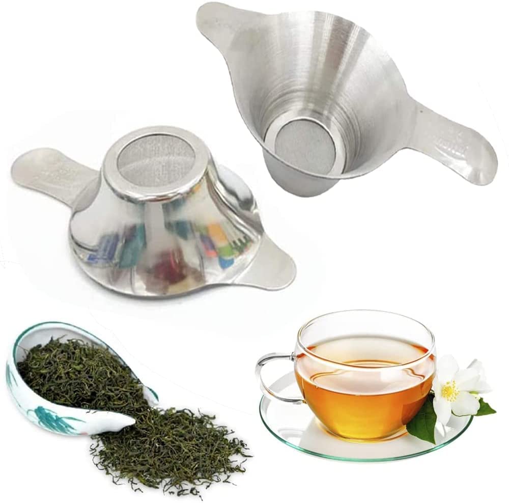 Tea Filter, Stainless Steel Tea Infuser Mesh Strainer with Double Handles Coffee Tea Fine Mesh Strainer Tea Funnel Leaf Filter Tea Leaf Strainer for Teapots, Mugs, Cups, Large Size, 2 Pcs