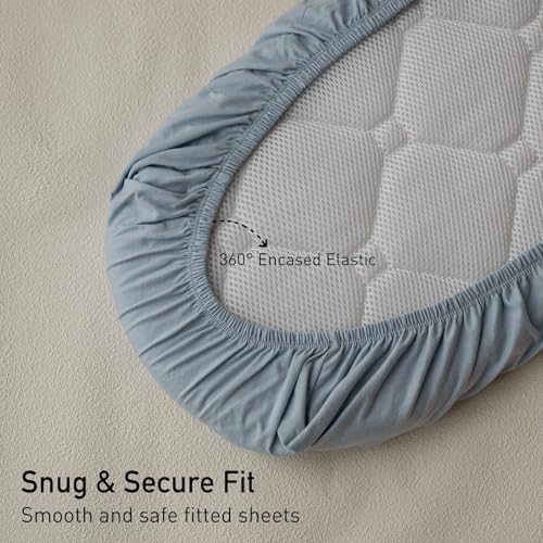 Image of Gllquen Baby Bassinet Sheets 2 Pack, 100% Organic Cotton Bassinet Fitted Sheets for Girls Boys, Soft & Breathable Unisex Baby Mattress Sheet for Standard Bassinets 33 inchx17 inch(Blue)