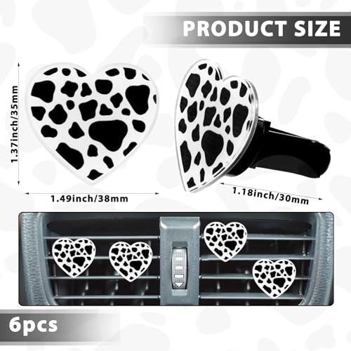 Image of 6 PCS Heart Air Vent Clips, Cow Print Heart Car Air Fresheners Vent Clips Funny Car Diffuser Vent Clips Car Interior Decor Charm for Women Automotive