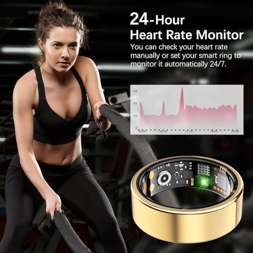 Image of Ring Health Tracker for Women Men, Fit Ring with Heart Rate,Blood Oxygen,Sleep Monitor,Calories, Step Counter, IP68 Waterproof Smart Ring for iPhone & Android, No Subscription Fee (Gold, 9#