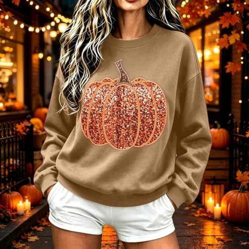 Pumpkin Sweatshirt Women Sequin Oversized Crewneck Halloween Sweatshirts - image 2