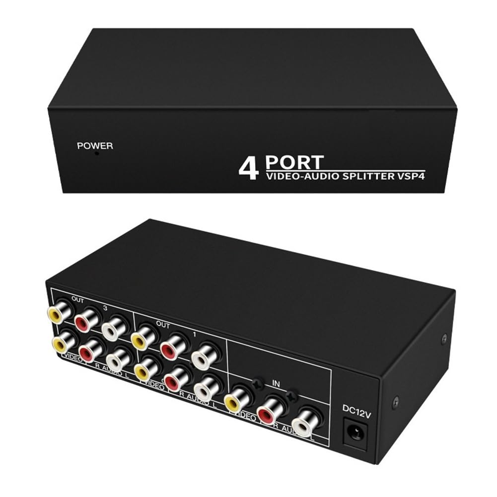 Splitter AV RCA 1 in 4 Uscite Distributore Audio Video 1X4 per DVD
