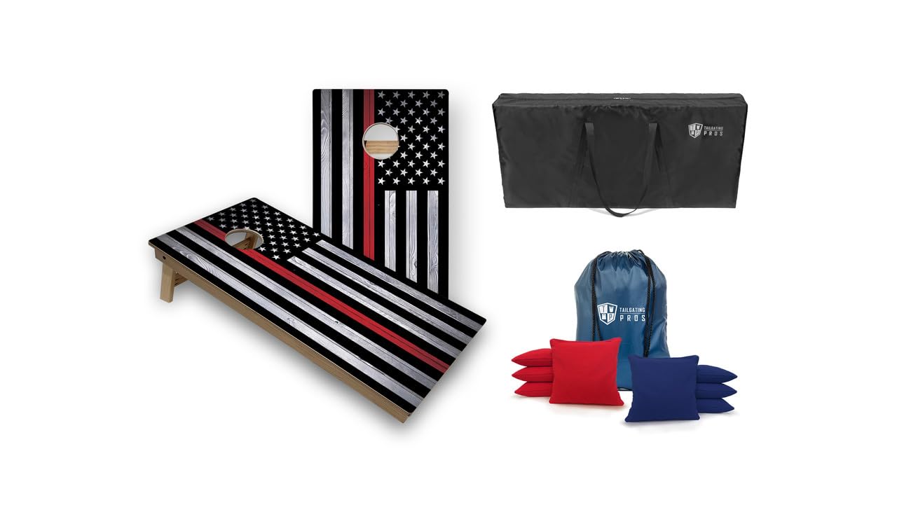 Tournament Grade Tailgating Pros Regulation Cornhole Boards Flag Set - Includes 8 Bean Bags, Carrying Cases, and 4'x2' Corn Hole Toss Game w/Built in Lights
