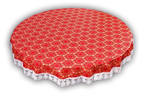 Image of The Furnishing Tree Round Shaped Center Table Cover WxL 48x48 inches with White Border lace