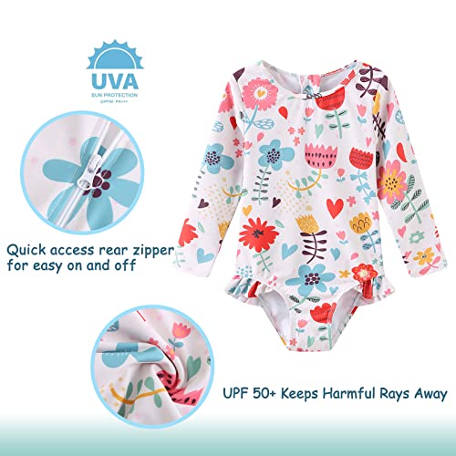 Image of Baby Girls One Piece Swimsuits Long Sleeve Rash Guard for Kids Girls UPF 50+ Sun Protection Swimshirts
