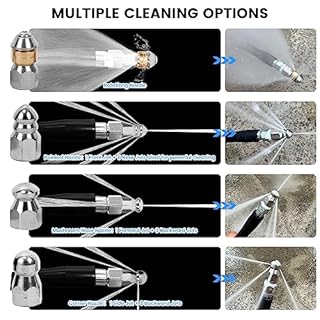 100FT Sewer Jetter Kit for Pressure Washer, 5800 PSI Water Jet Drain Cleaner Hose Corner Rotating Button Nose Sewer Jetting Nozzle 1/4 Inch NPT, Sewer Jetter Nozzles Kit with Spanner Handle Strap