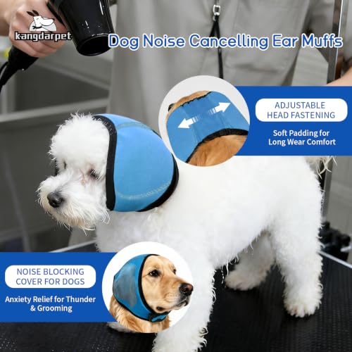 Image of Dog Ear Cover for Noise Protection & Anxiety Relief, Adjustable No Shake Ear Wrap for Firework, Hematoma, Bathing, Swim, Grooming and Force Drying (Blue, L(Head Size:18 inch-24 inch))
