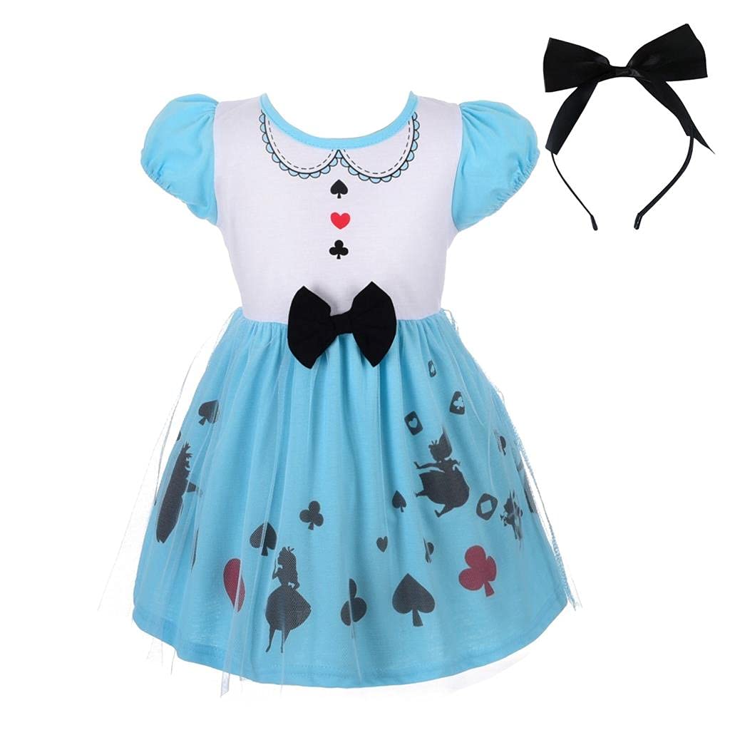 Lito Angels Alice in Wonderland Princess Fancy Dress Up Costume for Baby Girls with Bow Hair Hoop Age 12-18 Months