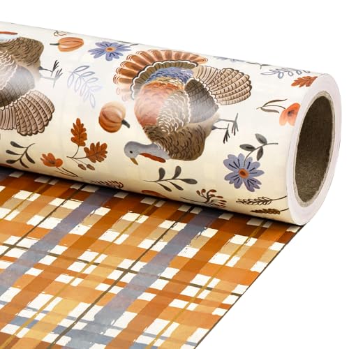 RUSPEPA Reversible Thanksgiving Wrapping Paper Mini Roll
