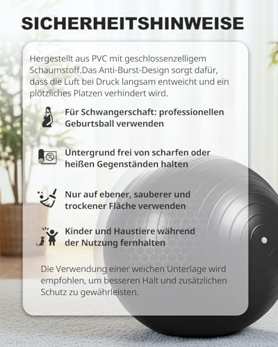 Trideer Dicker Gymnastikball Schwangerschaft, Pezziball, Anti-Burst Pilates Ball, 45-85 cm Sitzball Büro für Balance, Yoga als Fitness Kleingeräte und Balance Stuhl im Gym-Home-Büro