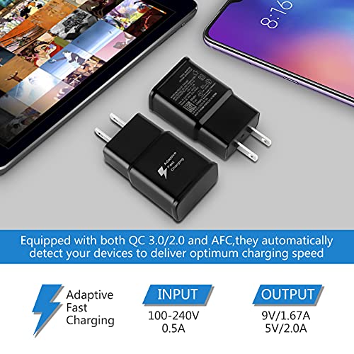 2 Pack Adaptive Fast Charging Block Usb Wall Charger Plug Adapter Compatible With Samsung Galaxy S21/S21+/S21Ultra/S20/S20+/Note 20/10/S10 S9 S8 S7 S6 Edge Plus Active, Note 5 8 9 Quick Charge (Black) #TOP2