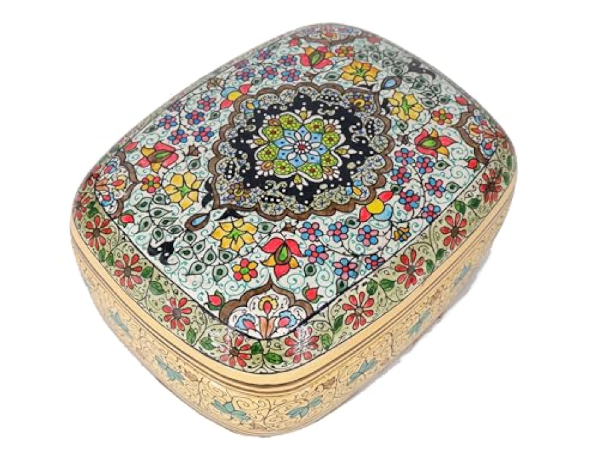 Kashmiri Paper Mache Decorative Storage Box, Hand-Painted Design