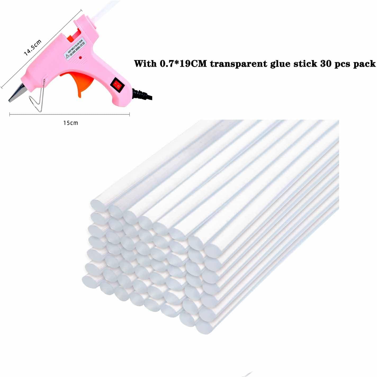 Hot glue stick, 30 pcs mini hot glue stick, glue gun with transparent glue stick craft glue gun stick with 0.7 * 19CM transparent glue stick 30 pcs package (1 Pink Glue Gun (Free 30 Glue Sticks))