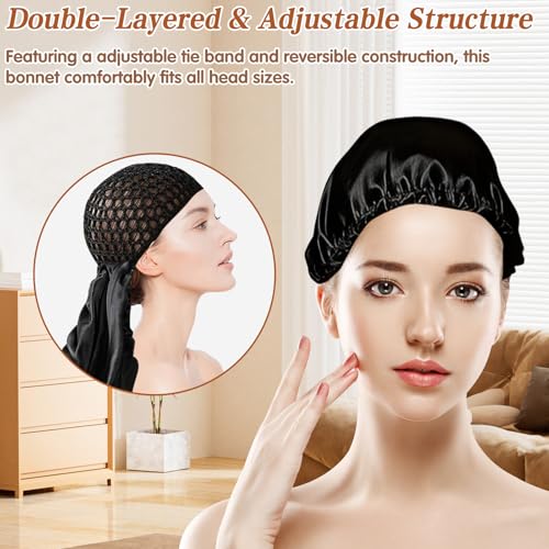 CYUXING 2-in-1-Wickelhaube mit wendbarem, verstellbarem Bindeband | All-in-One-Haarnetz für Damen | Zum Schlafen, Duschen und Sport | Verstellbares Design mit hochwertigem Stoff zum Schutz der Haare