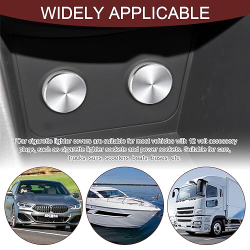 Image of Car Cigarette Lighter Plug Cover, Cigarette Lighter Covers, Aluminum Plugs Cover Car Decoration, Waterproof Dustproof Cigarette Lighter Socket Cap for SUV Truck with 12V Power Source (Silver)